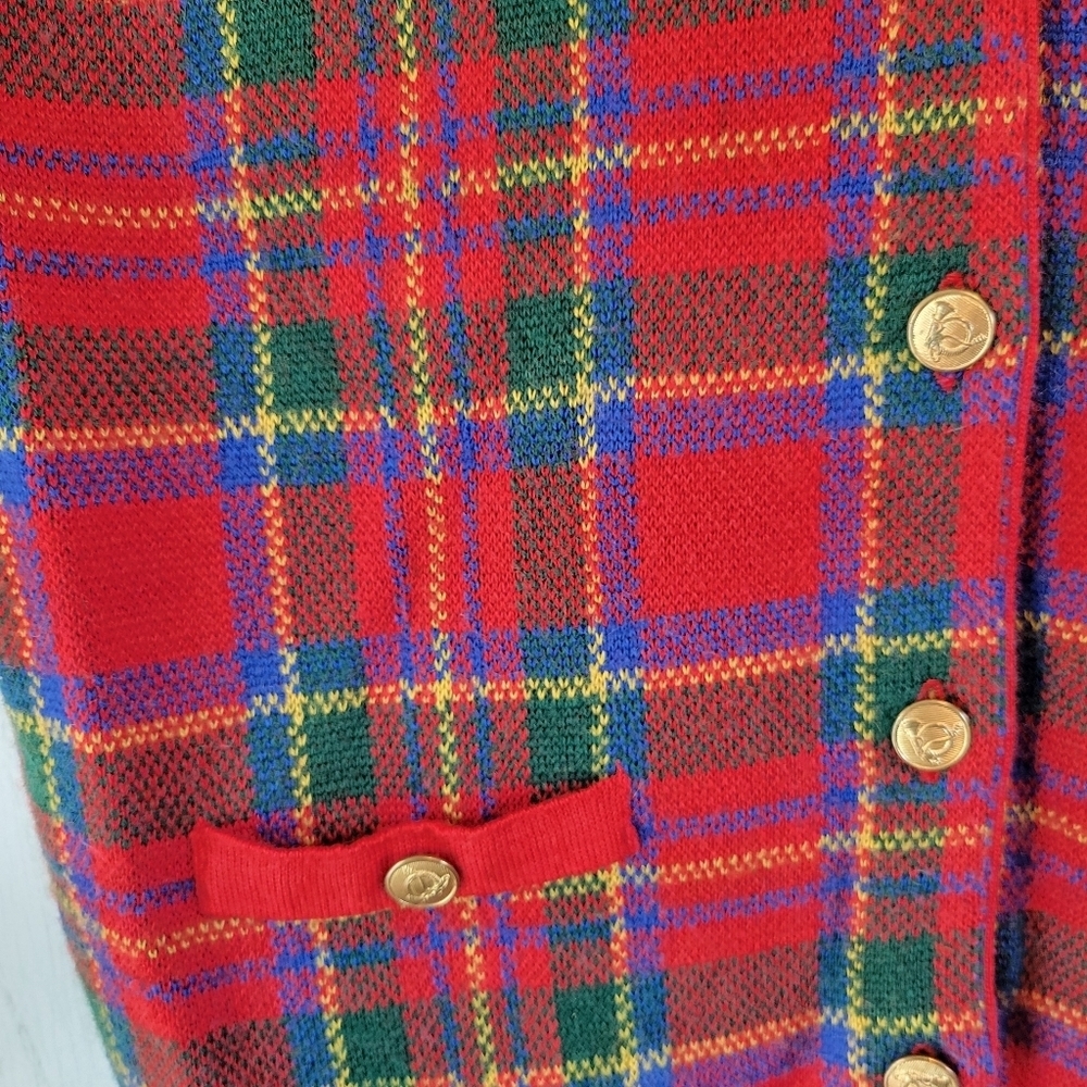 Vintage Westbound Primary Color Plaid Button Down Acrylic Wool Sweater Vest - Picture 3 of 6